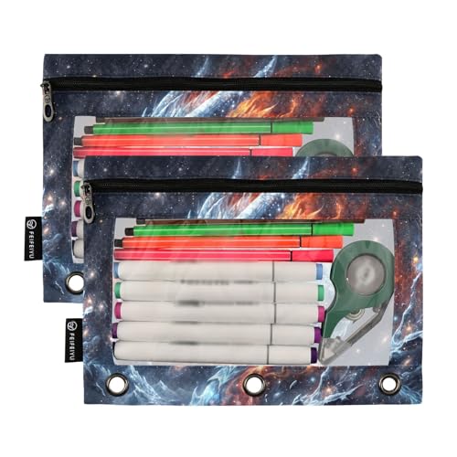 Dragon Galaxy Pencil Pouch for 3 Ring Binder, Binder Pencil Pouches with Clear Window Zipper Pencil Case for Office College Supplies, 2PCS (B0501) - color: B0501