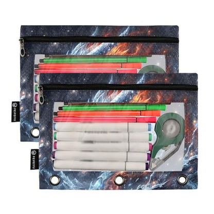Dragon Galaxy Pencil Pouch for 3 Ring Binder, Binder Pencil Pouches with Clear Window Zipper Pencil Case for Office College Supplies, 2PCS (B0501) - color: B0501
