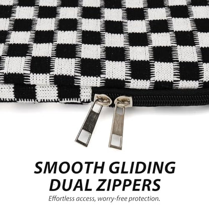 Puffy Laptop Sleeve 13-14 inch, Cute Knitted Protective Carrying Case for Women & Men, Compatible with MacBook Pro 14-Inch M4, 13 Inch iPad Pro, Tablets Notebook (Checkered Black) - color: Checkered Black, size: 13-14 inch