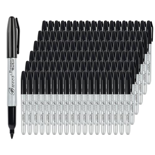Buecs Permanent Markers, 200 Count Black Permanent Markers, Fine Point, Waterproof & Smear Proof Markers, Quick Drying, Office Supplies for School, Office, Home