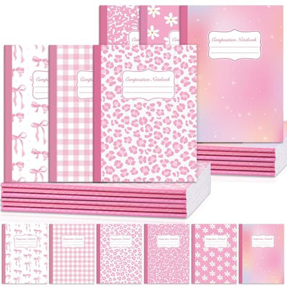 12 Pack Large Composition Notebooks Bulk 9.8 × 7.5 in Wide Ruled Hard Cover Composition Book Assorted Marble Journal College Ruled Paper for Adult Student College Office Back to School Supplies(Pink) - size: 12 Pack, style: Pink