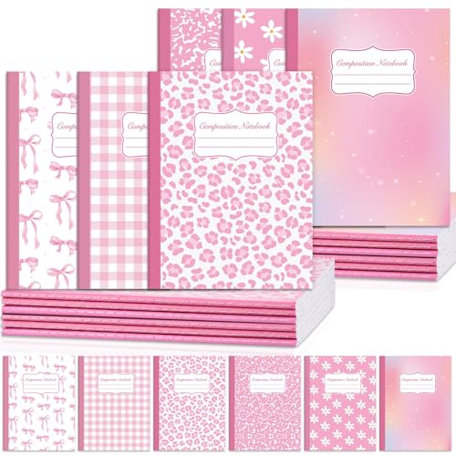 12 Pack Large Composition Notebooks Bulk 9.8 × 7.5 in Wide Ruled Hard Cover Composition Book Assorted Marble Journal College Ruled Paper for Adult Student College Office Back to School Supplies(Pink) - size: 12 Pack, style: Pink