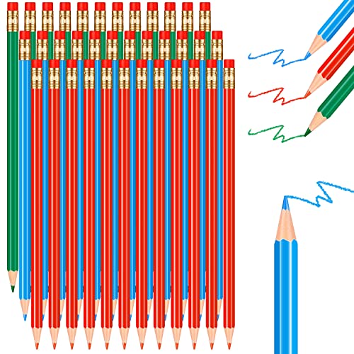 Chinco 36 Pieces Back to School Erasable Colored Pencils, Red Blue Green Sharpened Pencils Bulk for Checking Marking Drawing Correcting Drafting Map 2 HB Pen Test 12 Pieces Per Color Grade Edit