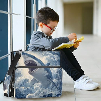 3 Ring Zipper Binder Ocean Wave Shark Binders Bag with Shoulder Strap 500 Sheets Paper Organizer Trapper Keeper Documents Storage File Folder for School Office - color: A2398