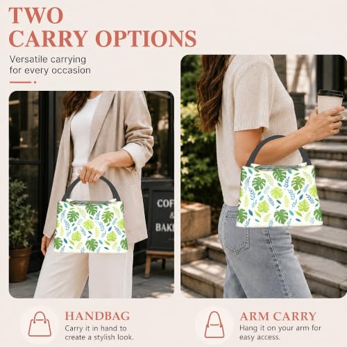 Palm Leaf Reusable Lunch Bag,Green Leaf Insulated Small Lunch Box for Kids Adult Women,Leakproof Cooler Tote Bags for Student Teacher Work Camping Picnic School - color: Palm Leaf