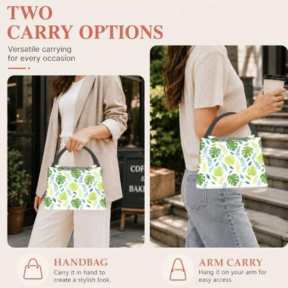 Palm Leaf Reusable Lunch Bag,Green Leaf Insulated Small Lunch Box for Kids Adult Women,Leakproof Cooler Tote Bags for Student Teacher Work Camping Picnic School - color: Palm Leaf