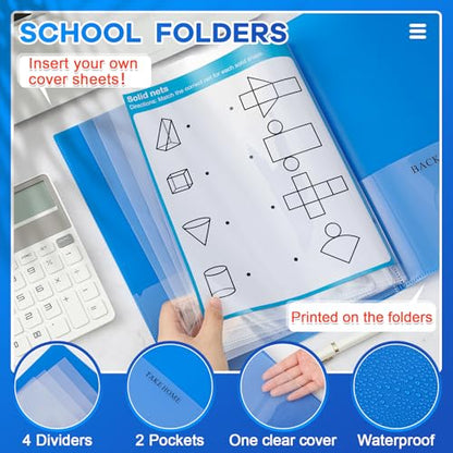 Henoyso 24 Pcs School and Home 2 Pocket Folders with 4 Clear Inner Pockets Plastic Heavy Duty Homework Folders Parent Teacher Communication for Student Home Office Classroom,11 x 9 Inch (Blue) - color: Blue