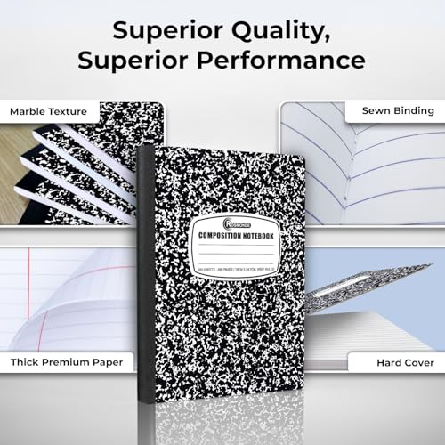 Rosmonde 50 Pack Composition Notebooks Bulk Wide Ruled, Black Marble | Bulk Office Notebooks, 200 Pages (100 Sheets), 9-3/4 x 7-1/2, Hard Cover, Bulk Notebooks for Office & School Supplies - size: 50 Pack, style: Black Marble
