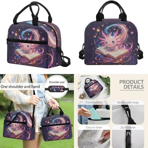 17 Inch Kid's 4PCS Backpack Set, Back to School Essentials | Insulated lunch box, water bottle pouch, pencil case, lightweight, padded shoulder straps, for elementary, middle school - color: Galaxy Axolotl