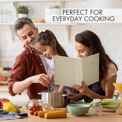 Aesthetic Recipe Binder with Polyester Waterproof cloth Cover - The Perfect Recipe Book with Plastic Sleeves to Write in Your Own Recipes - Quality Blank Cookbook Binder, Cards incl. - color: Oat, size: Medium - 9.5x8.5"