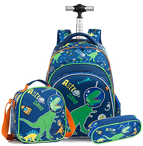 Meetbelify Boys Dinosaur Rolling Backpack Kids Backpacks with Wheels for School Bags Luggage - color: Dinosaur