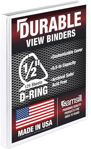 Samsill Durable 0.5 Inch Binder, D Ring Binder, Customizable Clear View Cover, Pearl White, Holds 125 Pages - color: Pearl White, size: 1 Pack, style: 0.5 Inch