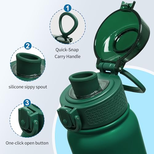 GOPPUS Insulated Water Bottle 20oz Stainless Steel BPA-Free Sports Bottle Ideal for School and Travel Silicone Spout Lid Prevents Leaks, Sweat, and Dust (Army green) - color: Army Green