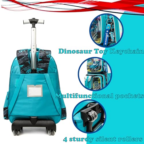 School Kids Rolling Backpack for Boys 17" Multiple Function Pockets - color: Blue-240525-lg