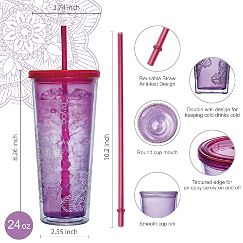 bzyoo 32 OZ 1 Liter Time Marker Water Bottle Frosted Durable Plastic With Strap&24oz (710ml) Double Wall Plastic Tumbler with Lid and Straw