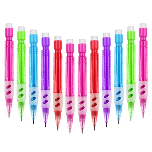 cobee® 12 Pcs Mini Mechanical Pencils 0.7 mm Automatic Pencils with Erasers Small Pencil with Silicone Handguard for Writing Drawing Sketching