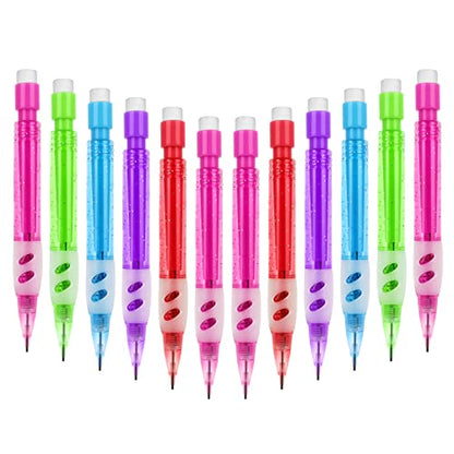 cobee® 12 Pcs Mini Mechanical Pencils 0.7 mm Automatic Pencils with Erasers Small Pencil with Silicone Handguard for Writing Drawing Sketching