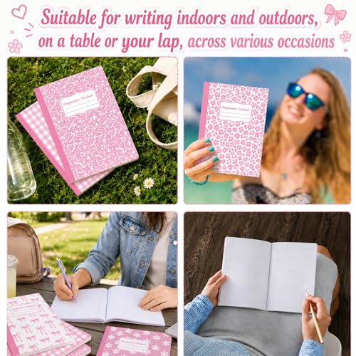 12 Pack Large Composition Notebooks Bulk 9.8 × 7.5 in Wide Ruled Hard Cover Composition Book Assorted Marble Journal College Ruled Paper for Adult Student College Office Back to School Supplies(Pink) - size: 12 Pack, style: Pink