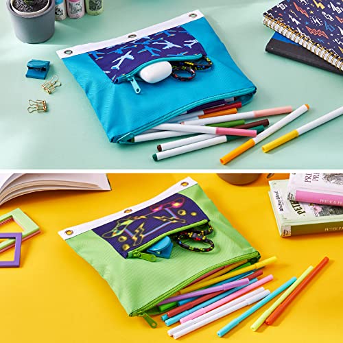 It's Academic Pencil Pouch for 3-Ring Binder, 2-Pockets with Zipper, for School Supplies, Large & Mini Pouch, Navy & Jets Design, 2-Pack - color: Blue/Green