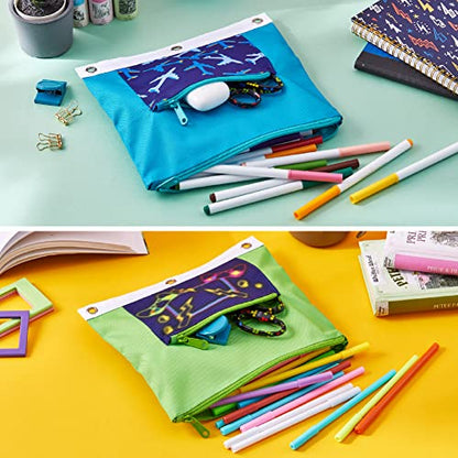 It's Academic Pencil Pouch for 3-Ring Binder, 2-Pockets with Zipper, for School Supplies, Large & Mini Pouch, Navy & Jets Design, 2-Pack - color: Blue/Green