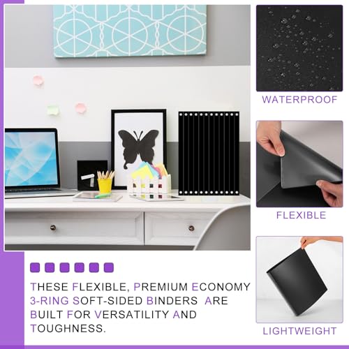 Fulmoon 24 Pcs 3 Ring Plastic Binders Bulk with 2 Pockets Flexible Binder with Transparent View Cover Plastic Binder for Home Office(1/2 Inch,Black) - color: Black, size: 1/2 Inch