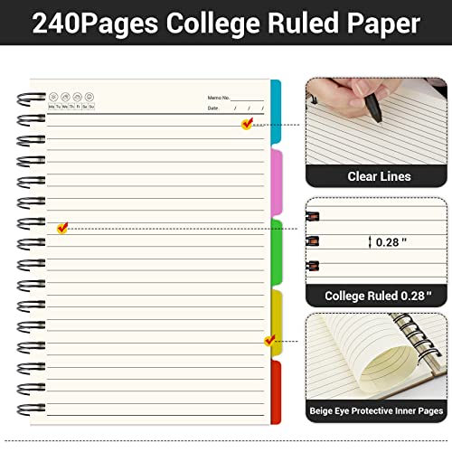 EUSOAR Spiral Notebook 5 Subject, 3pcs B5 7.3"x10.2" College Ruled Writing Pad, Thick Hardcover, 100GSM 120Sheets/ 240Pages of Lined Paper, for Journals, Students, Office and Business, Kraft - color: Kraft, size: B5-3Pack