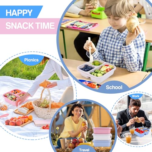 Rinwoc Bento Box [Portion Size], 3 Pack Snack Containers with 3 Compartments for Meal Prep & On-the-Go [School, Travel], Lunchable Container Reusable and BPA-Free - size: Small