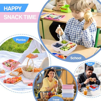 Rinwoc Bento Box [Portion Size], 3 Pack Snack Containers with 3 Compartments for Meal Prep & On-the-Go [School, Travel], Lunchable Container Reusable and BPA-Free - size: Small