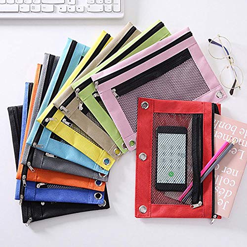 Pencil Pouch 3 Ring, Zipper Pencil Pouches Case Binder Cosmetic Bag 2 Pack
