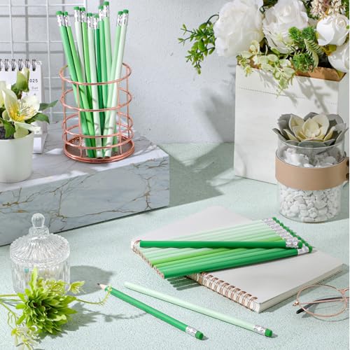 24 Pcs Round Pencils with Eraser 2 HB Cute Pencils Bulk for School Graphite Wood Color Unsharpened Pencil for Drawing Sketching Wedding School Teacher Supplies Student Reward(Green) - color: Green