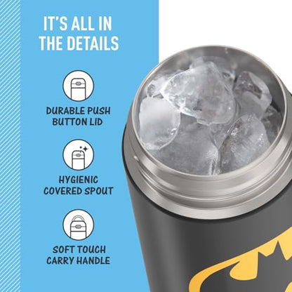 THERMOS FUNTAINER Water Bottle with Spout, 16oz, Batman | Kids Stainless Steel Insulated Water Bottle, Keeps Drinks Cold Longer for School & Play, BPA-Free - color: Batman, size: 16 Ounces