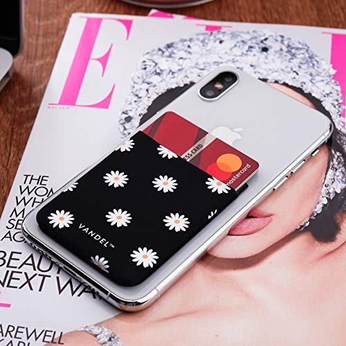 Vandel Pocket – Designer Stick-On Fabric Phone Wallet for Women and Men, Cute Credit Card Holder for Back of Phone and iPhone Case, Stretchy Fabric Adhesive Sleeve for All iPhones and Androids - color: Daisies