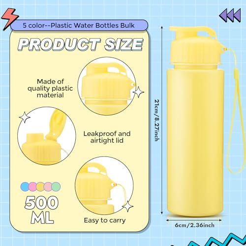 Domensi 50 Pieces Plastic Water Bottle Bulk 17 oz Sports Adults Reusable Large Water Bottles with Leak Proof Flip Top for Adults Fitness (Solid Pastel) - color: Solid Pastel