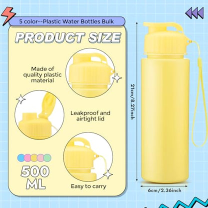 Domensi 50 Pieces Plastic Water Bottle Bulk 17 oz Sports Adults Reusable Large Water Bottles with Leak Proof Flip Top for Adults Fitness (Solid Pastel) - color: Solid Pastel