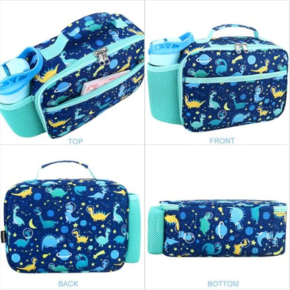 RHCPFOVR Kids Lunch Bag - Insulated Lunch Box for Boys Girls,Washable Lunch Bag and Reusable Toddler Leak-proof Lunchbox for School and Daycare - color: Deep Blue Dinosaur