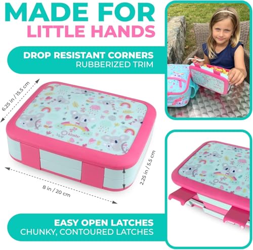 kinsho Bento Lunch Box for Kids Toddlers Girls, 4 Portion Sections Secure Lid, Microwave Safe BPA Free Removable Tray, Pre-School Kid Daycare Lunches Snack Container Ages 3 to 5, Pink Koala - color: Koala Bento