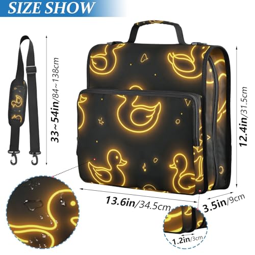 of Yellow Glitter Duckies 3 D-Ring 2 inch Zipper Binder Bag with Shoulder Strap, Multi-Pocket Portfolio Organizer Case for 13 Inch Laptop Middle School - color: Of Yellow Glitter Duckies