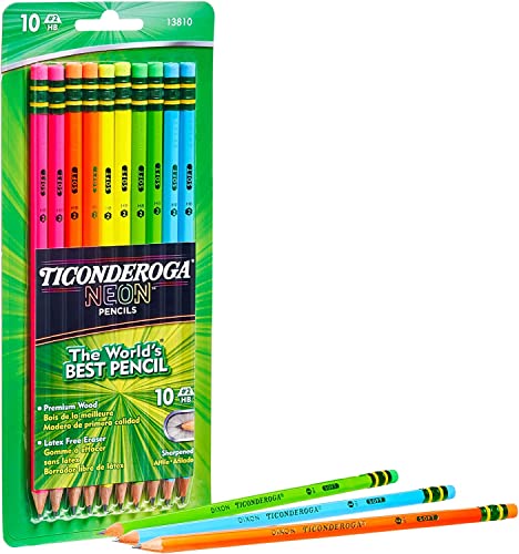Dixon Ticonderoga No.2 Pencils, Assorted Neon, 10-Pack (2-Pack)