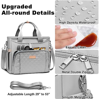 AIJIEKE Large Insulated Lunch Bag for Women Men, Work Lunch Box Tote, Gray | Leakproof, durable multi-compartment cooler. Reusable with shoulder strap. Perfect for travel meal prep, picnic, beach - color: Gray