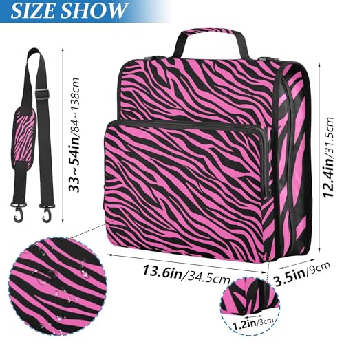 Fisyme Pinks Zebra Print Zipper Binder 3 Ring with Zipper and Shoulder Strap Large Capacity Multi-Pocket Binder Organizer - color: Multi-pinks