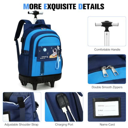 ACESAK Rolling Backpack for Boys, Kids Backpack with Wheels Portable with Insulated Lunch Box & Pencil Case, Multi-Pocket Roller Backpack for Preschool Kindergarten Kids Boys Travel(Dark Blue) - color: Dark Blue