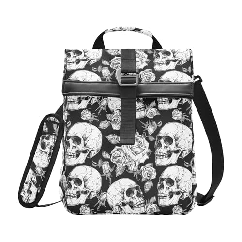 MNSRUU Insulated Lunch Bags Women Men, Skull and Flower Portable Reusable Thermal Meal Tote Cooler Bag Organizer, Adjustable Shoulder Strap, Handle - color: Skulls 050