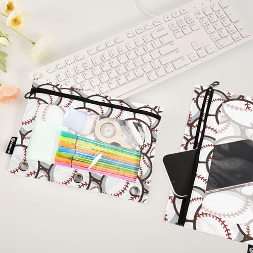 ZAZYXTJ Baseball Binder Pencil Pouchs 3 Ring with Zipper Clear Window | Office Organizers bag for School Students Teacher Supplies 2 Pack - color: Baseball