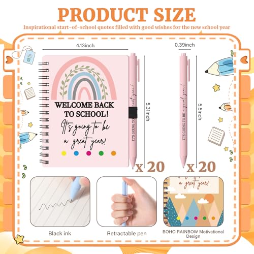 Dunzoom 40 Pcs Welcome Back to School Gifts Bulk Spiral Notebooks with Sticky Notes Motivational Pens First Day of School Notepads Party Favor for Teacher Student Classroom(Rainbow,Pastel) - style: Rainbow