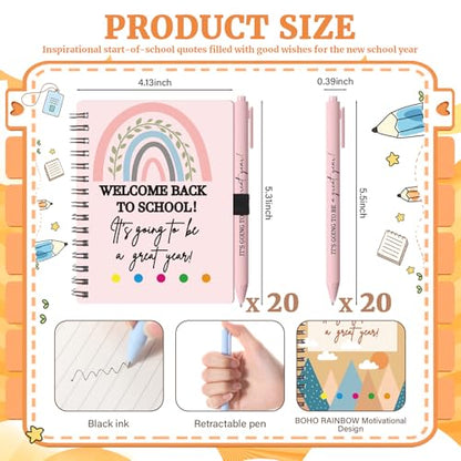 Dunzoom 40 Pcs Welcome Back to School Gifts Bulk Spiral Notebooks with Sticky Notes Motivational Pens First Day of School Notepads Party Favor for Teacher Student Classroom(Rainbow,Pastel) - style: Rainbow
