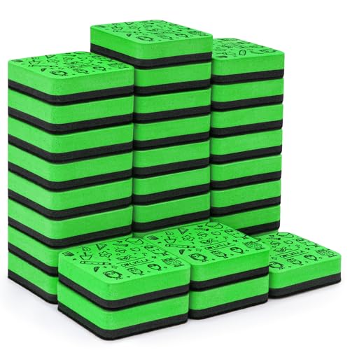 OWLKELA 30Pcs Dry Erase Erasers, Magnetic Whiteboard Eraser, Mini Whiteboard Cleaning Pads for Classroom, Office and Home, Green - color: Green, size: 30 Pcs