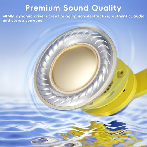 Candy Bila Kids Headphones, Wired Headphones for Kids Over Ear with Microphone, 85/94dB Volume Headphone for Girls Boys, Foldable Headphone for Learning & Entertainment, Light Yellow - color: Light Yellow
