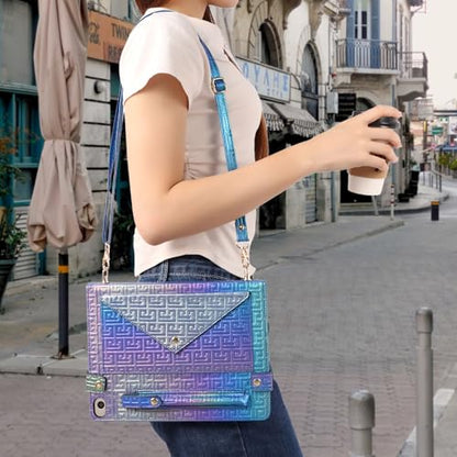 Shiny Case for iPad mini 5/4/3/2/1, Mini 7.9" Handbag Case, Techcircle Iridescent PU Leather Folio Envelope Pocket Stand Cover with Hand Strap+Shoulder Strap+Pencil Holder+Card Slots, Shiny Indigo - color: 03 Shiny Indigo, size: iPad Mini 5/4/3/2/1 7.9"