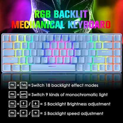 65% Wired Gaming Mechanical Keyboard and Mouse Combo, Mini 68 Keys, RGB Backlight, Lightweight RGB Optical Mouse,Mouse Pad Compatible with PS4,Xbox,PC,Laptop,MAC (Blue/Blue Switch) - color: blue/blue switch