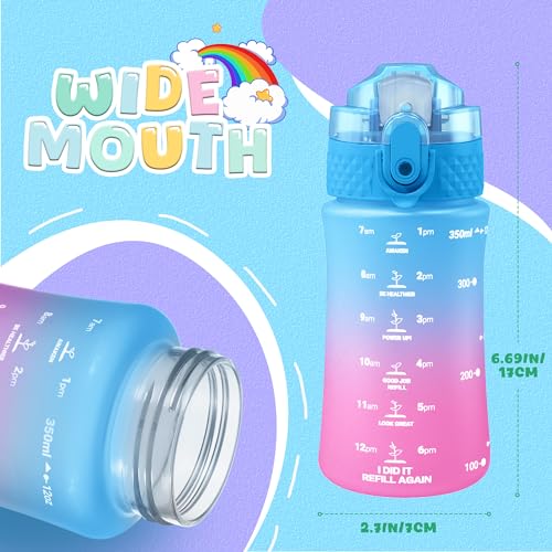 OLDLEY Kids Water Bottle for School, 12 oz (2 lids) BPA-Free Reusable Leak-proof Durable Tritan Plastic Water Bottles with Straw & Chug Lids, Anti-dust Spout Cover (Lake) - color: Lake, size: 12 Ounces